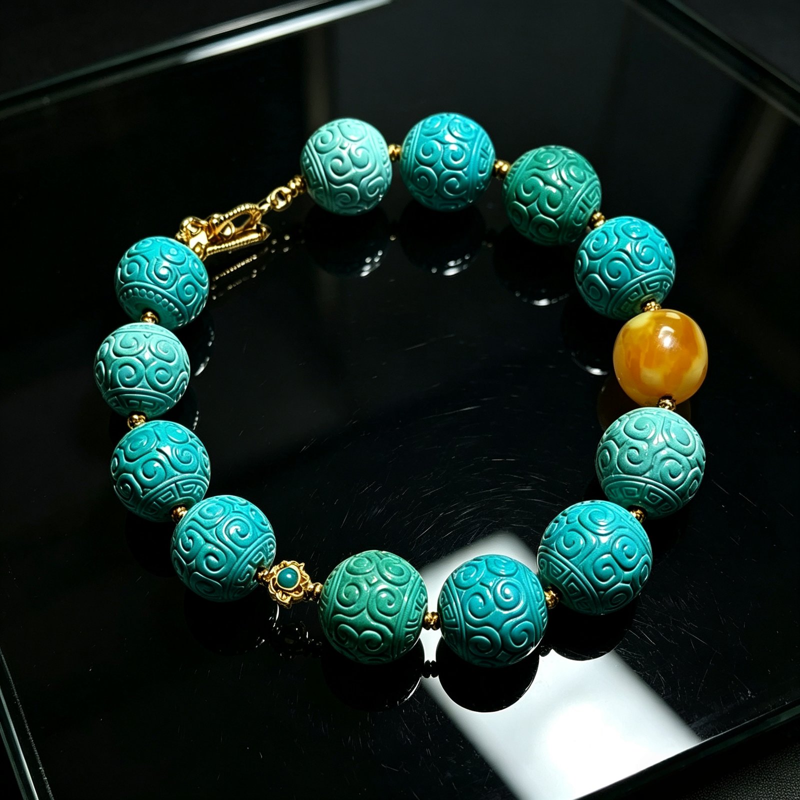 Turquoise Huiwen (Key-Fret Pattern) Bead Bracelet